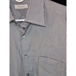 Ermenegildo Zegna Mens Striped Cotton Button Down Shirt Made in Italy Grey White